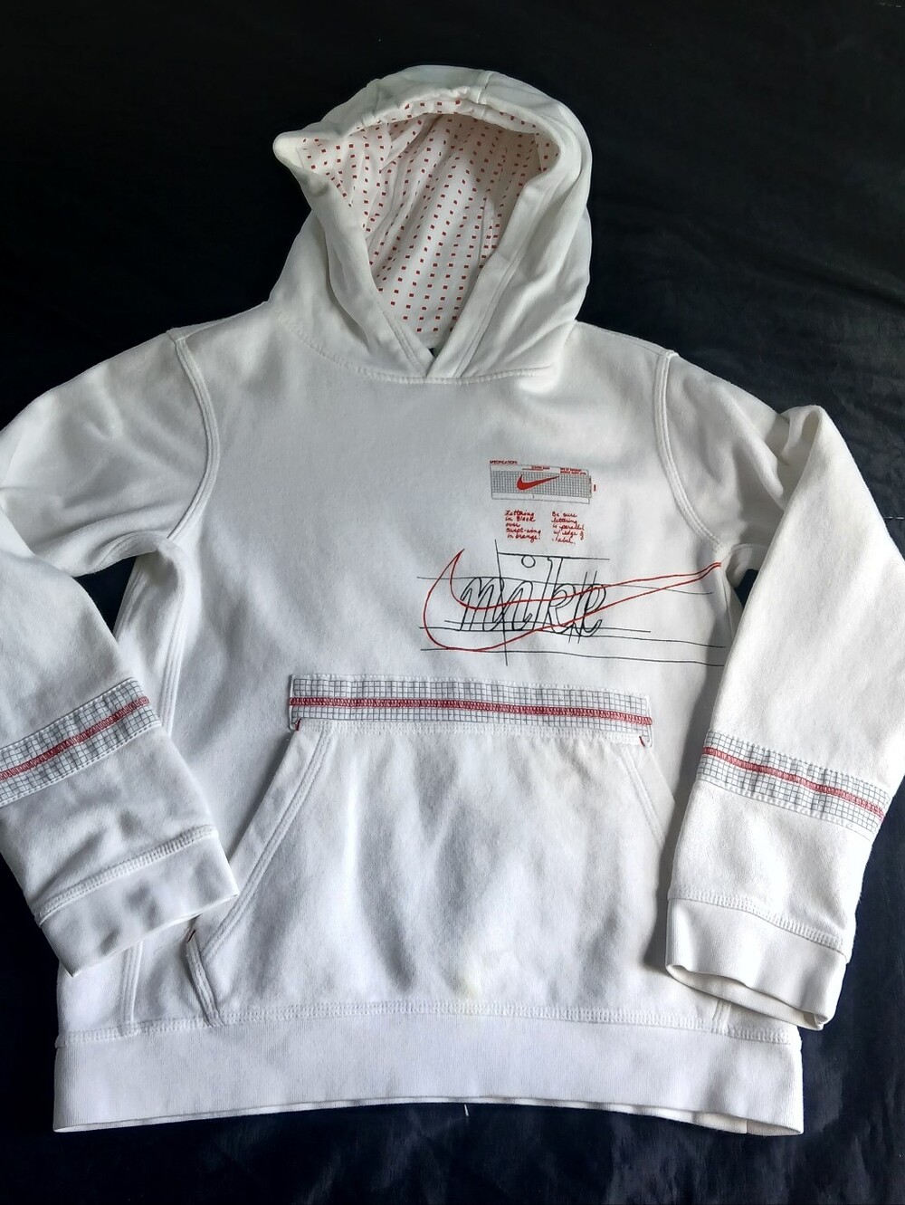 Nike White Kids Hoodie with Red Graphic Stitching